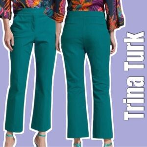 Trina Turk Lulu Cropped Straight Leg Pants Pool Teal‎ High Rise Size 2